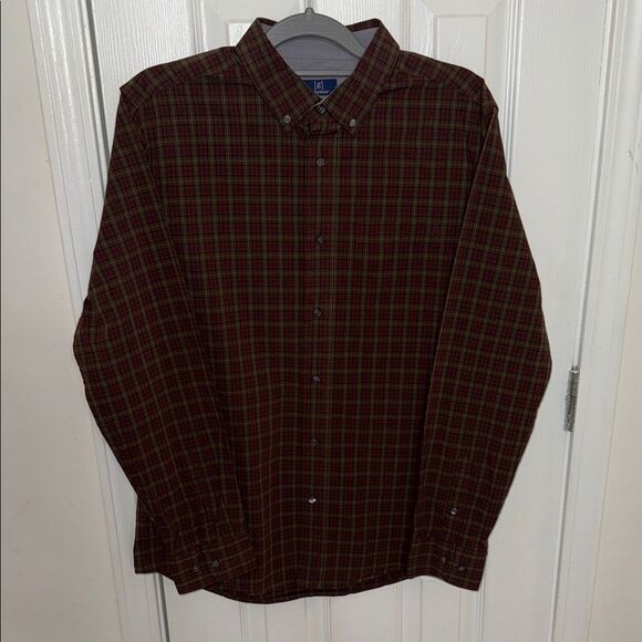 George Men's Red and Green Plaid Button-Down Shirt - Picture 1 of 7